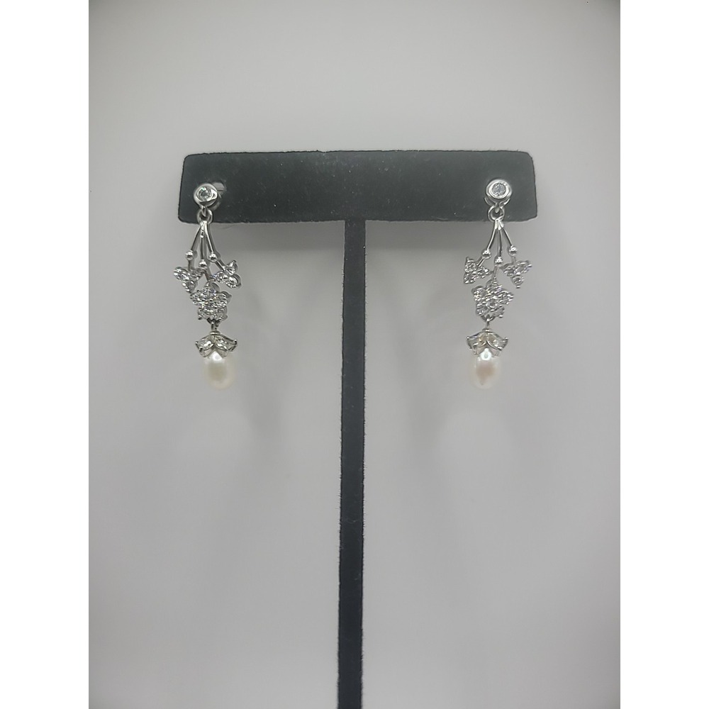 Vintage Silver Tone Earrings Pierced Stud Waterfall Crystals Jewelry Costume
